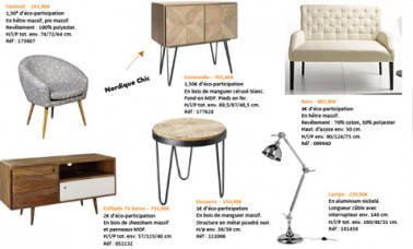 Enfilade TV basse, commode, fauteuil et accessoires déco style scandinave du nouveau catalogue Helline